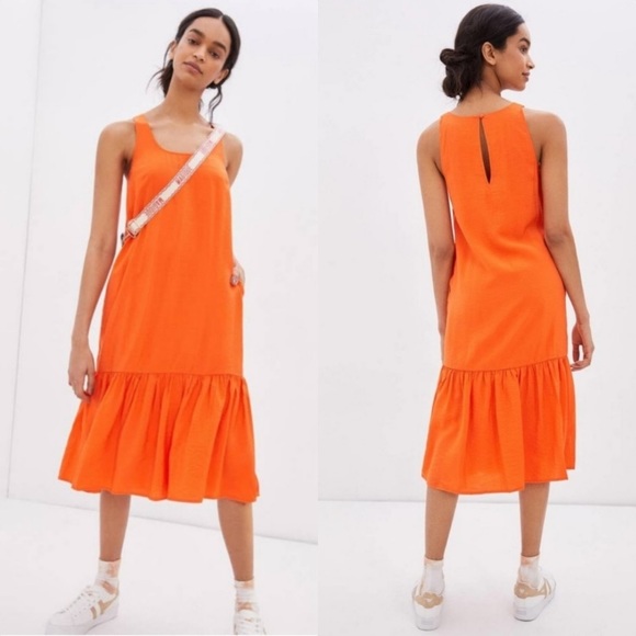 ANTHROPOLOGIE Orange “Michaela” Flounced Loose Sleeveless Maxi Dress, S - Picture 2 of 15
